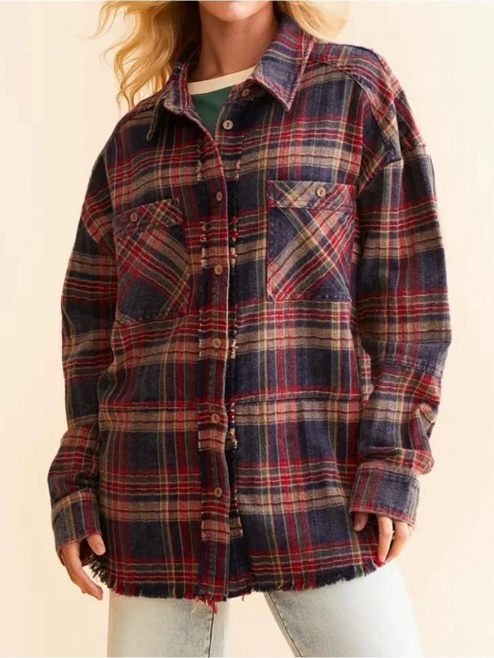BKE Buckle Washed Flannel Boyfriend Shirt Size M